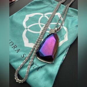 Kendra Scott Black Iridescent Sandra Necklace with Silver Chain